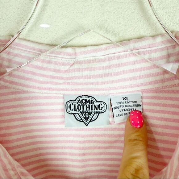 Vintage Tweedy Bird Looney Tunes Pink Striped Button Down Shirt XL - Picture 5 of 6